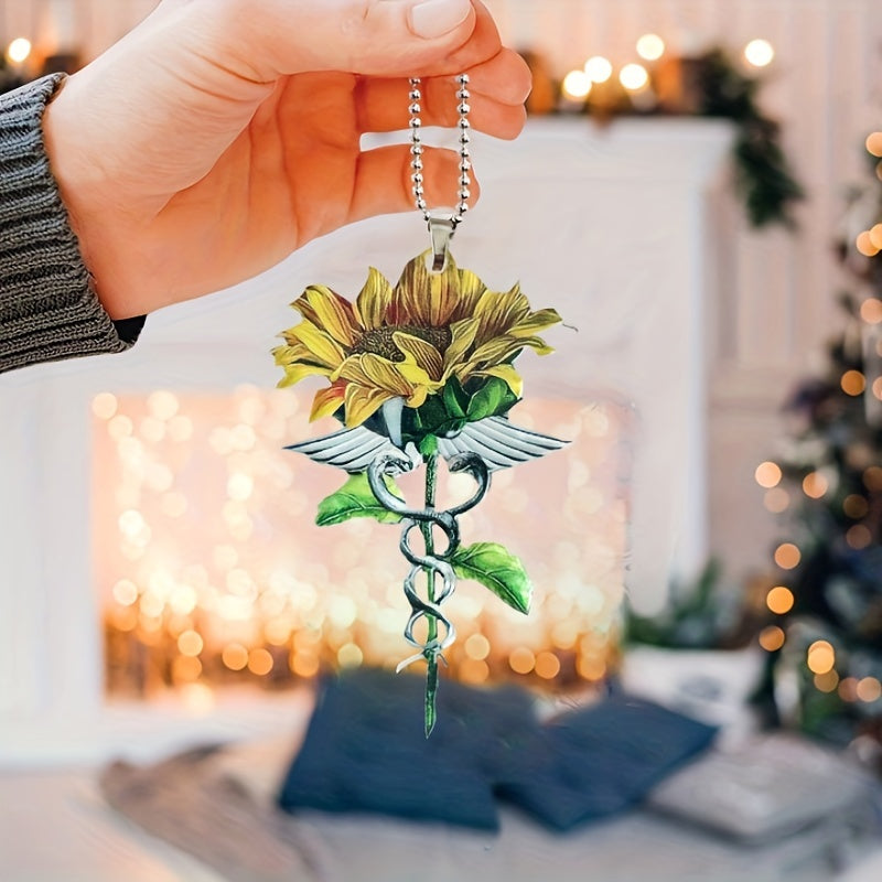 Sunflower Acrylic Car Mirror Pendant Key Chain Ornament