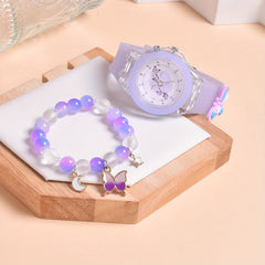Butterfly Silicone Strap Girls Watch Set