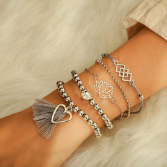 Vintage Style Love Tassel Bracelet Set, Stackable Hand Jewelry
