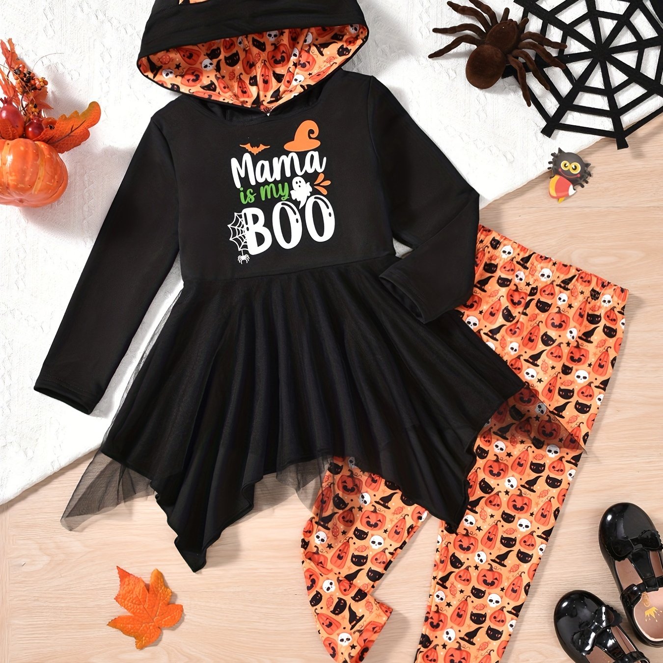 Pumpkin Ghost Hoodie & Leggings Set for Kids