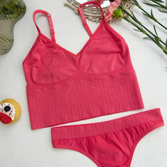 Solid Bra & Panties Soft Wireless Bralette & Thong Panties Set