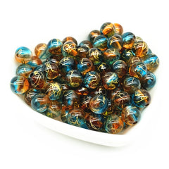 50pcs 8mm Golden Brushed Pattern Round Beads Jewelry Making DIY