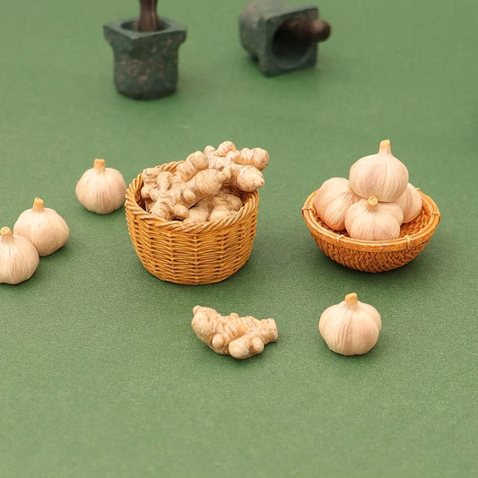 8pcs Dollhouse Ginger Garlic Basket Mini Farm Food Model