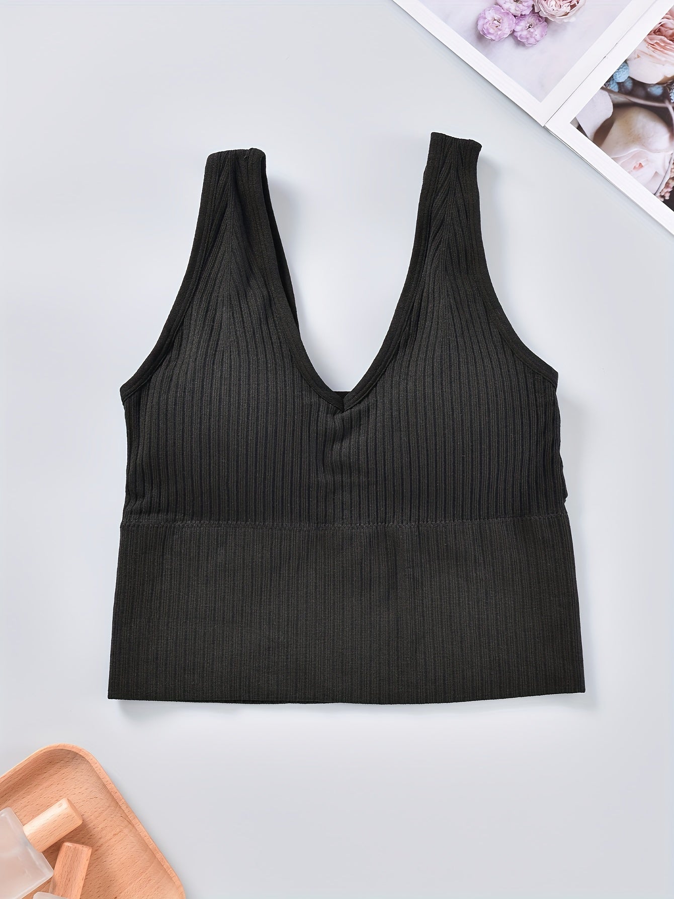 Ribbed Tank Top V Neck Sleeveless Casual Top