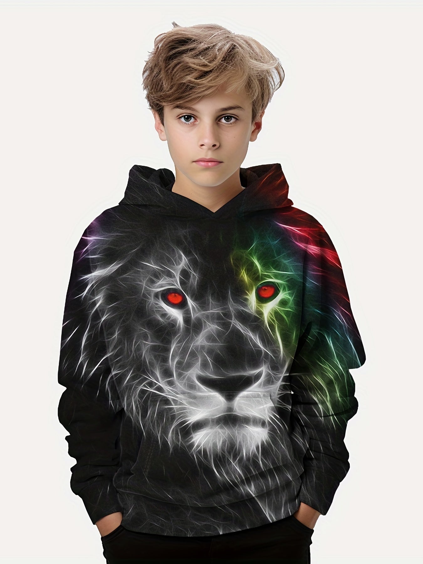 Stylish Lion 3D Print Boys Hooded Sweatshirt For Spring Fall Kids