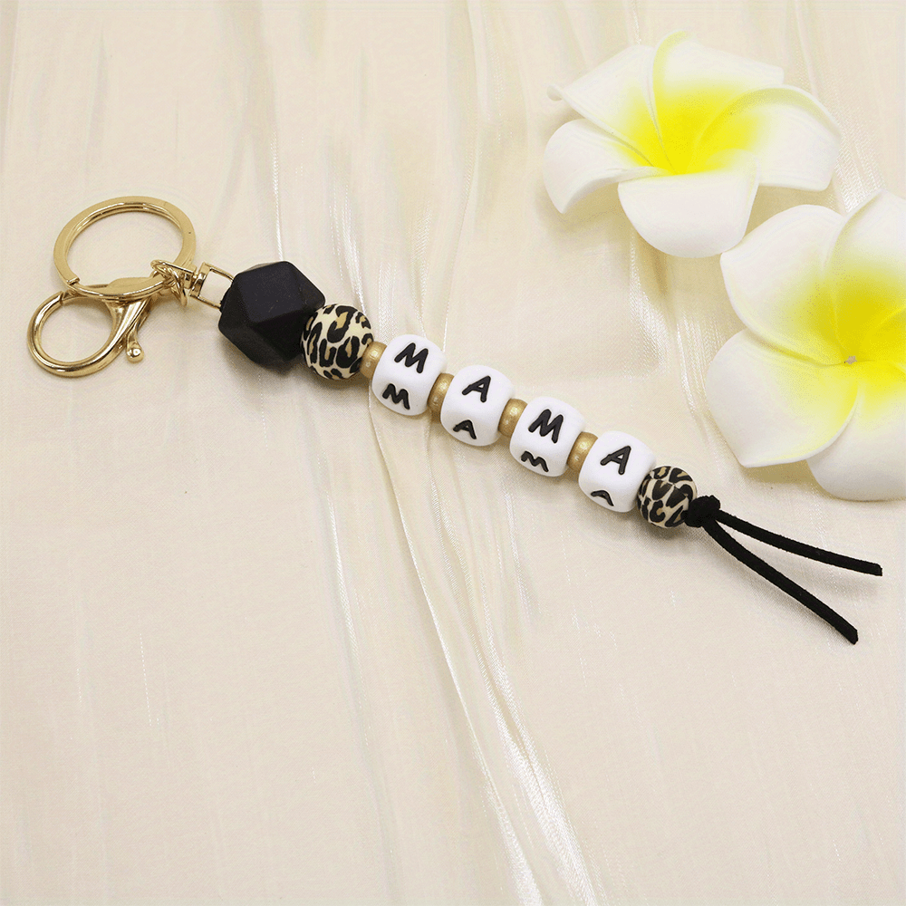 Leopard Prints Beaded Keychain Pendant Silicone Beads Key Ring Bag Accessories