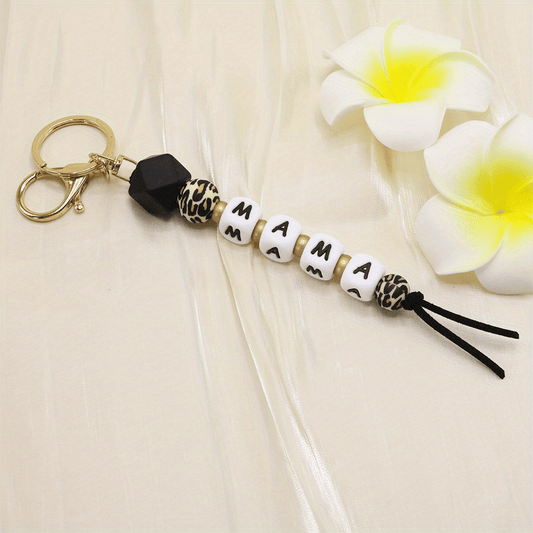 Leopard Prints Beaded Keychain Pendant Silicone Beads Key Ring Bag Accessories