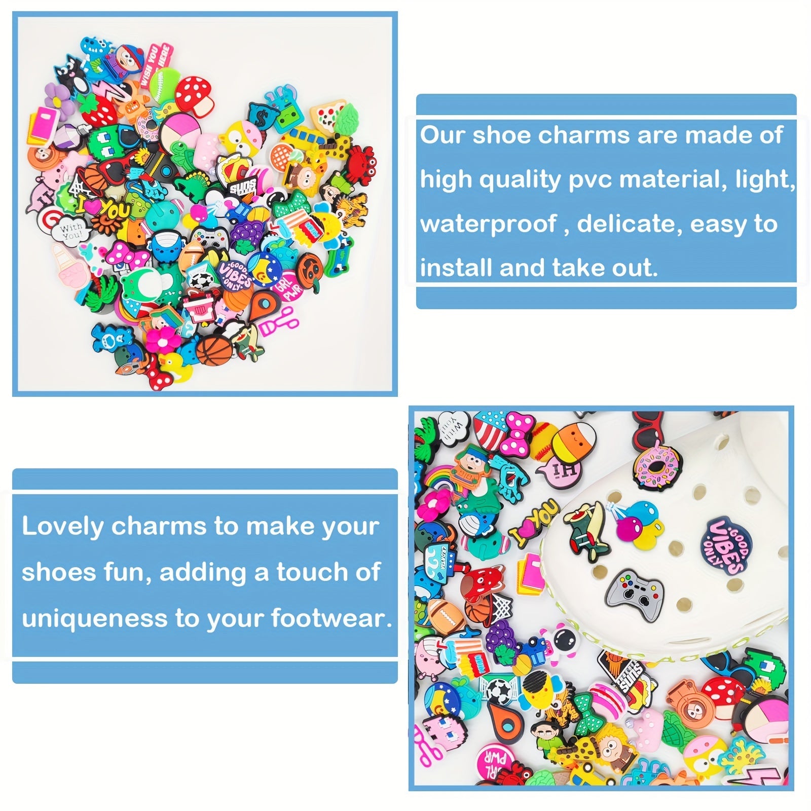100pcs Cartoon Shoe Charms For Slides Sandals PVC Decorations