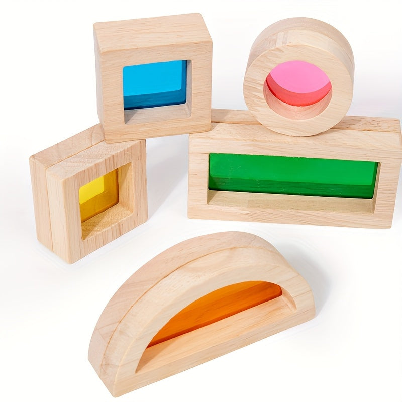 Wooden Building Blocks Castle Construction Toy Set with Light Up Pieces