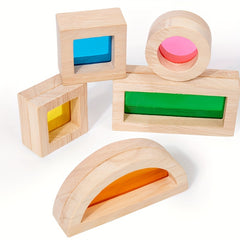 Wooden Building Blocks Castle Construction Toy Set with Light Up Pieces