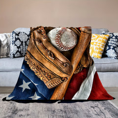 Baseball Gloves Baseball Bat Pattern Blanket Soft Flannel Throw Blanket