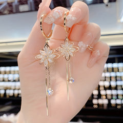 Zircon Long Drop Earrings 925 Silver Plated Party Jewelry Gift
