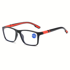 Men's Vintage Square Reading Glasses Anti Light Eyewear with Case