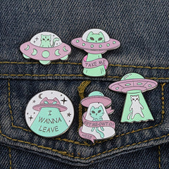 5pcs OPRPRYN Men'S Alien Space Brooch Pins - Creative Graffiti Style Badges