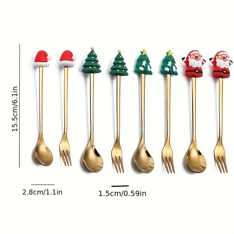4pcs Christmas Spoon And Fork Set Santa Spoon Dessert Spoon And Fork