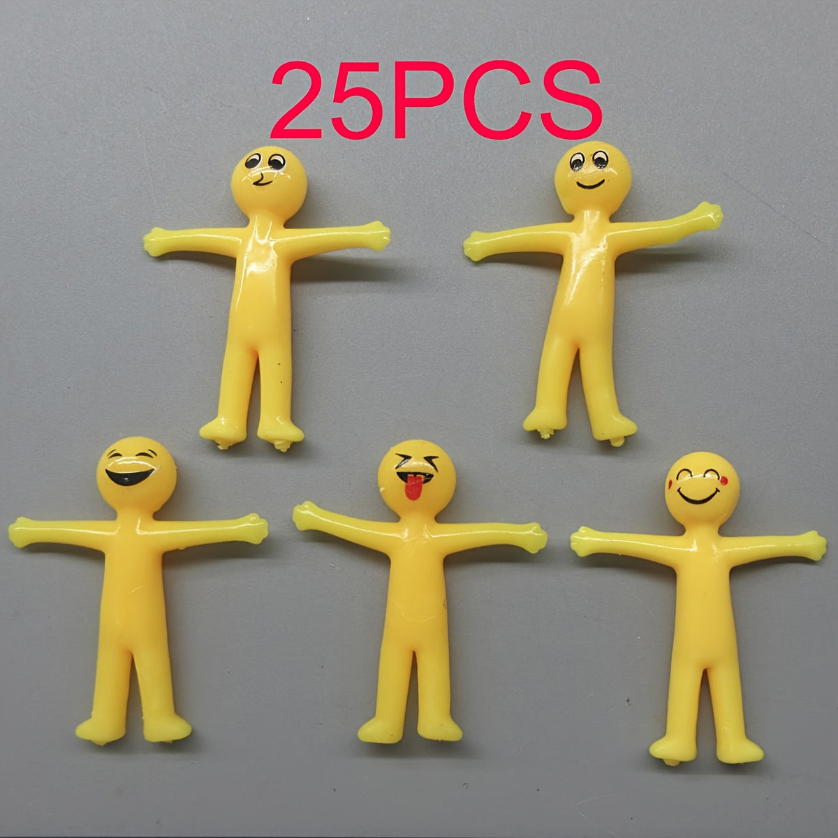 25pcs Stretchable Yellow Figure Toys Cheerful Face Designs Soft Rubber Foldable
