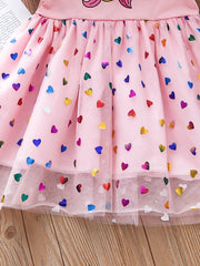 Girls Unicorn Sequins Heart Tulle Patchwork Dress