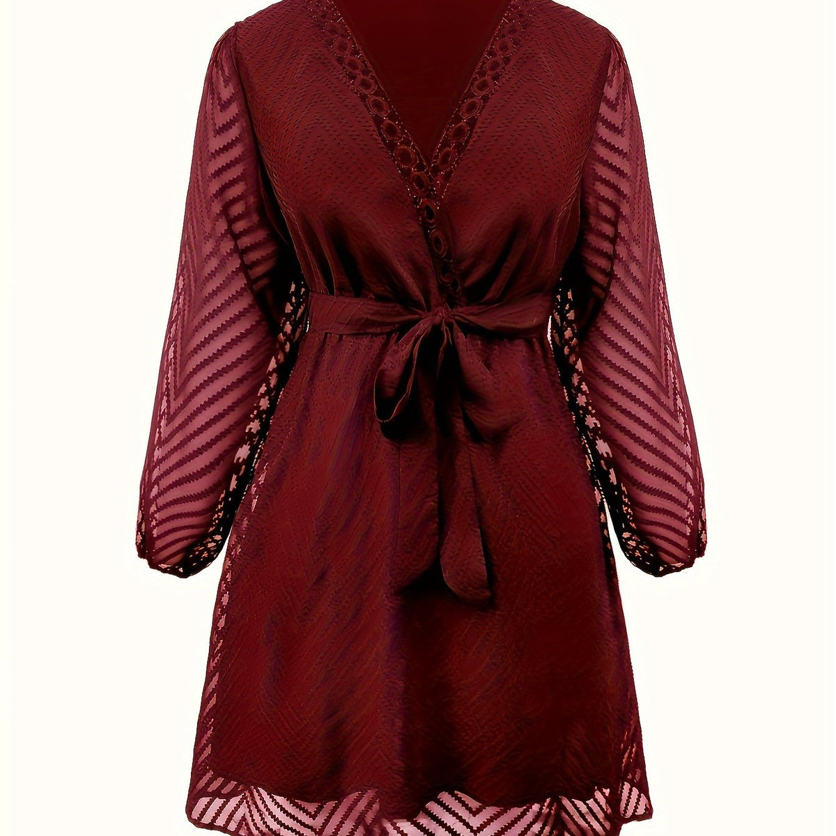  Chevron Lace Insert Long Sleeve Dress