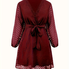  Chevron Lace Insert Long Sleeve Dress