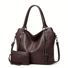 Vintage PU Leather Tote & Crossbody Bag Set for Women