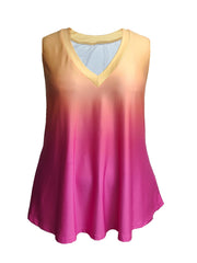  Colorblock Ombre Print V Neck Tank Top