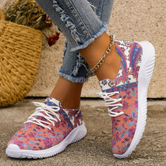 Ethnic Print Mesh Breathable Lightweight Running Shoes