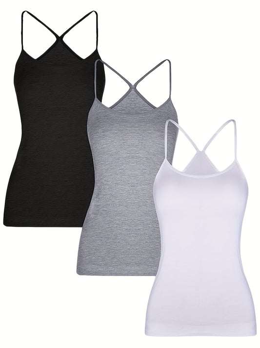 3-Pack Women's Casual Cami Tops Sleeveless Crew Neck Summer Shirts