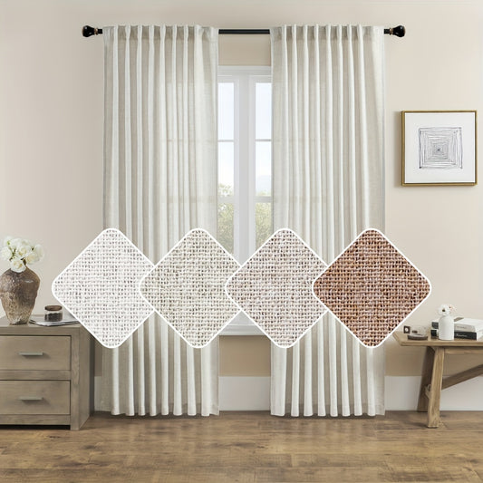Cotton Linen Curtain with Rod Pocket for Living Room Bedroom Home Decor