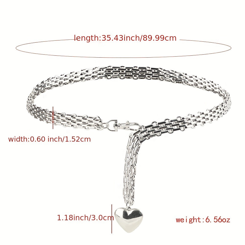 Heart Pendant Silvery Waist Chain Punk Metal Chain Belt for Women