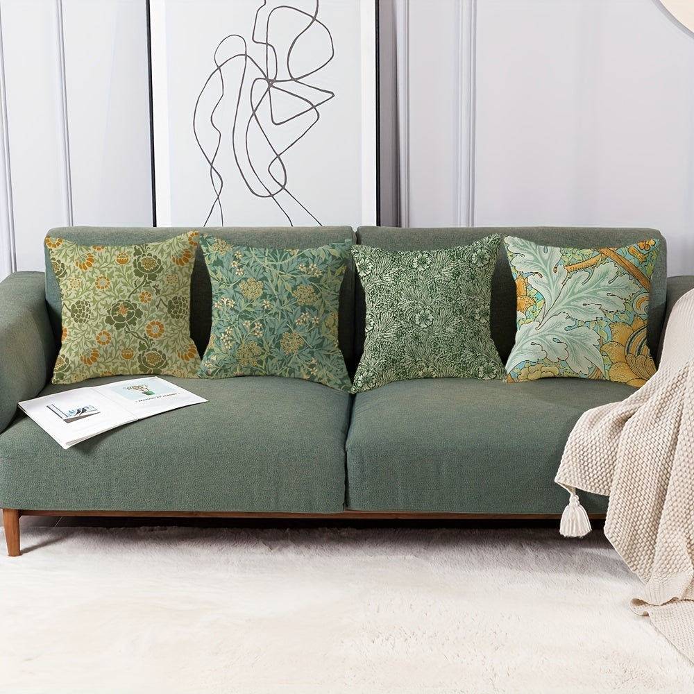 Bohemian Flowers Leaves Print Pillow Case Yellow Green 100% Polyester