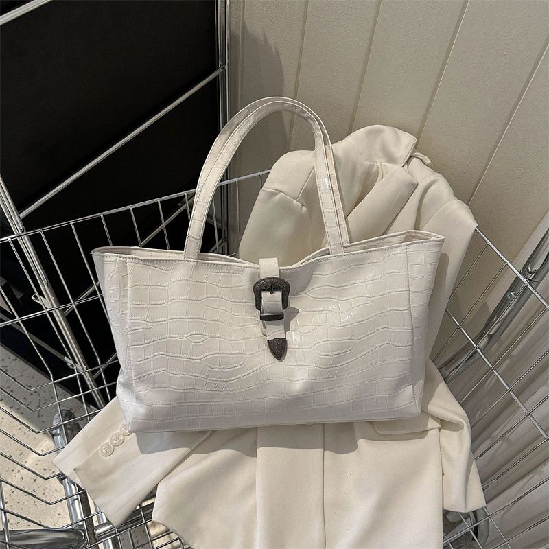 Crocodile Pattern Glossy Tote Bag Vintage PU Leather Handbag Large Capacity