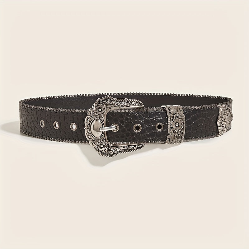 Carved Buckle PU Vintage Western Belt Punk Belts