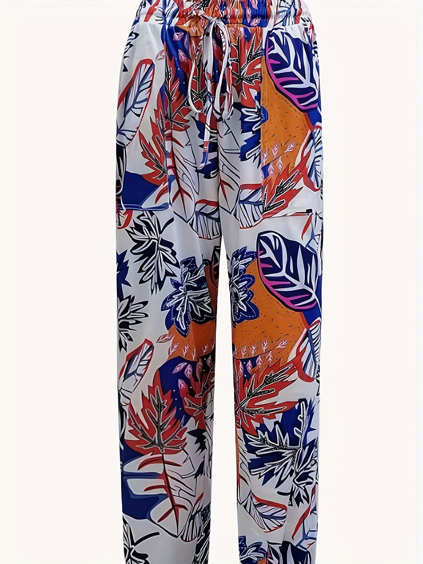  Tropical Print Drawstring Jogger Trousers with Pockets