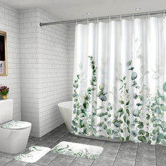 Watercolor Plant Shower Curtain Set Bathroom Decor 12 Hooks