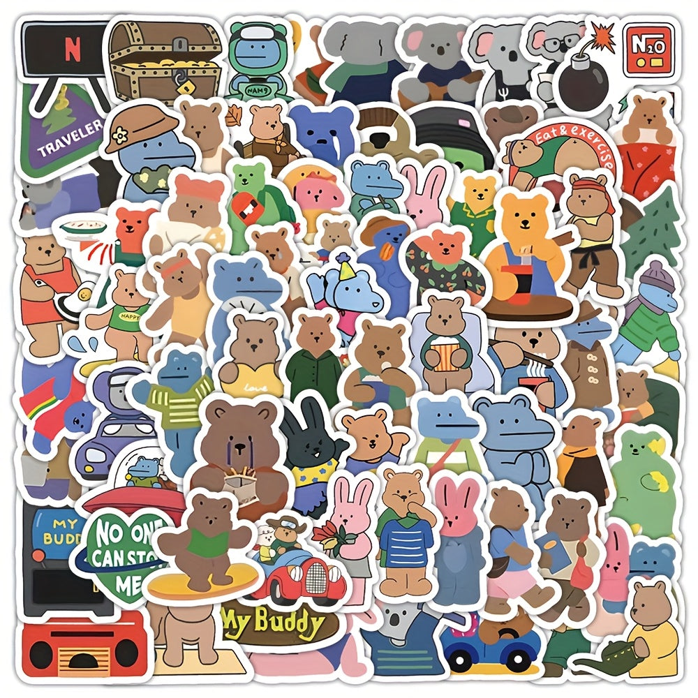 100pcs Bear Cartoon Stickers for Diaries Laptops Water Bottles
