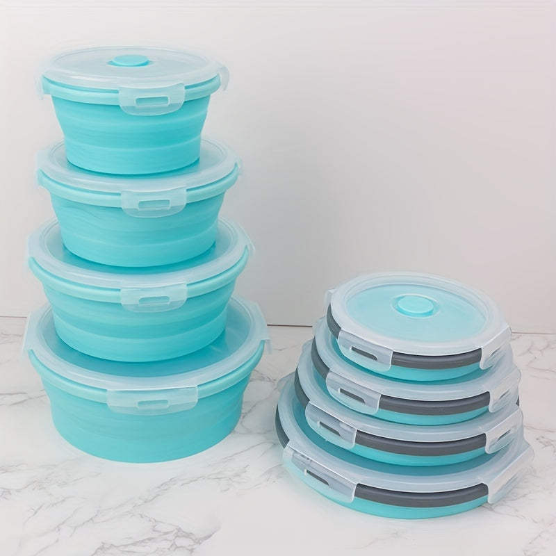 4pcs Silicone Insulated Lunch Box Collapsible Portable BPA Round Bento Leakproof