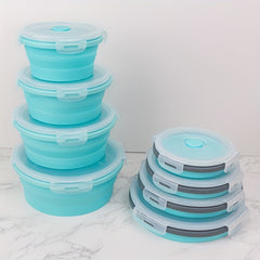 4pcs Silicone Insulated Lunch Box Collapsible Portable BPA Round Bento Leakproof