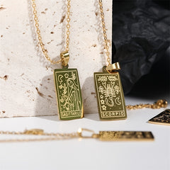 Stainless Steel Tarot Card Pendant Necklace 18K Plated Horoscope Jewelry