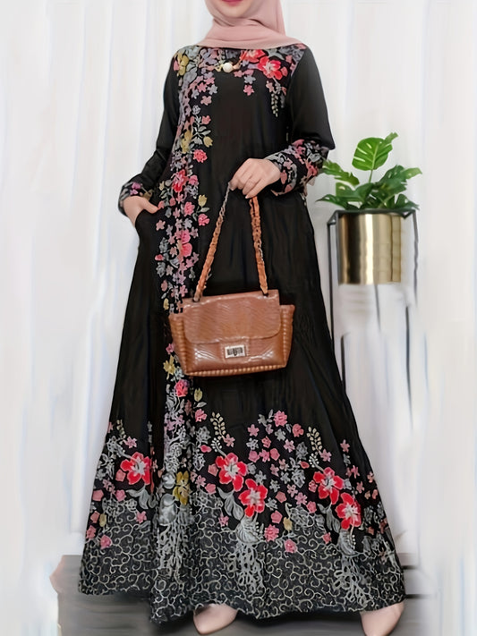  Abaya Dress Women's Plus Floral Print Maxi Dress