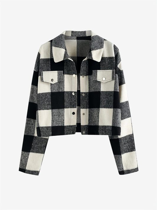 Plaid Lapel Button Jacket Long Sleeve Casual Outerwear Fall & Spring