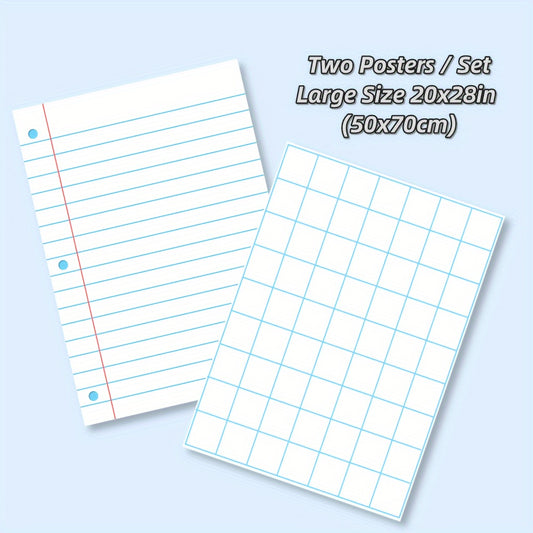 2pcs 20x28Inch Laminated Quadrille Grid Posters Sets