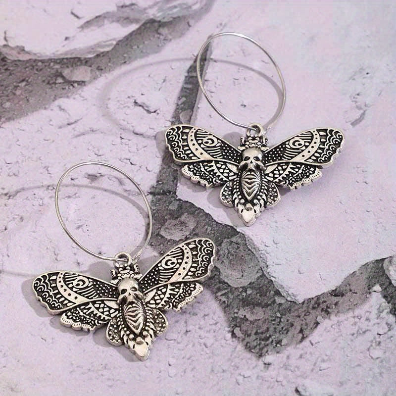Skull Butterfly Dangle Earrings Retro Gothic Style Halloween Accessories