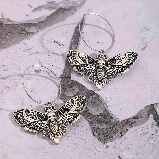Skull Butterfly Dangle Earrings Retro Gothic Style Halloween Accessories