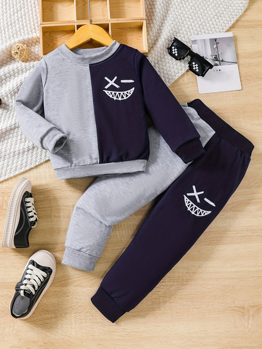 Toddler Boys Block Pullover Sweatshirt Pants Set
