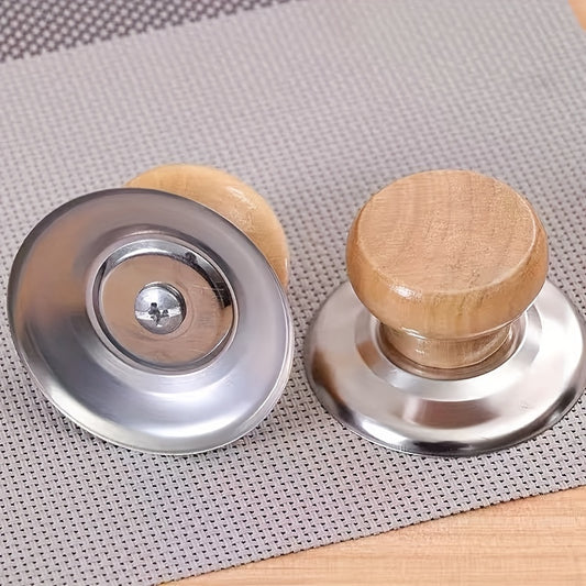 Wood Pot Lid Knob Stainless Steel Base Anti Scalding Button
