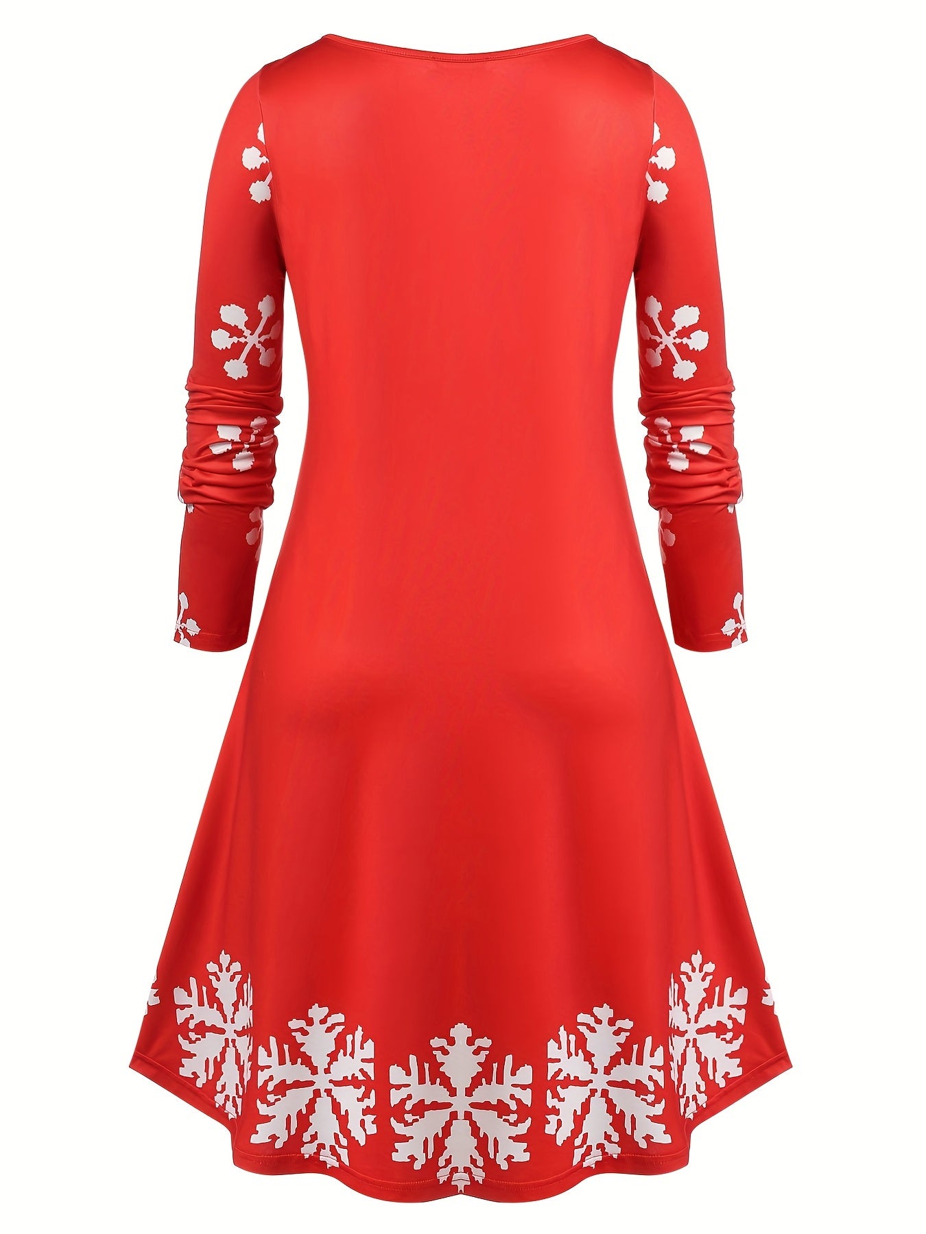  Christmas Casual Dress Women's Plus Deer & Snow Print Long Sleeve Swee