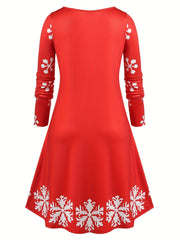  Christmas Casual Dress Women's Plus Deer & Snow Print Long Sleeve Swee