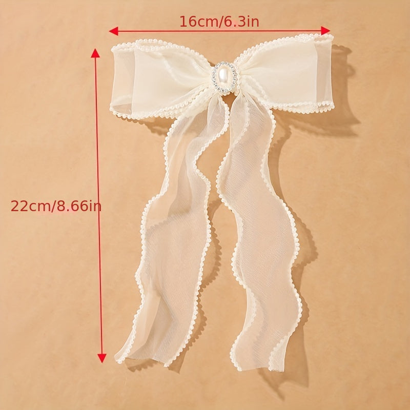 Organza Bow Hair Clip Faux Pearl Hair Clip Back Head French Barrette Head Wear