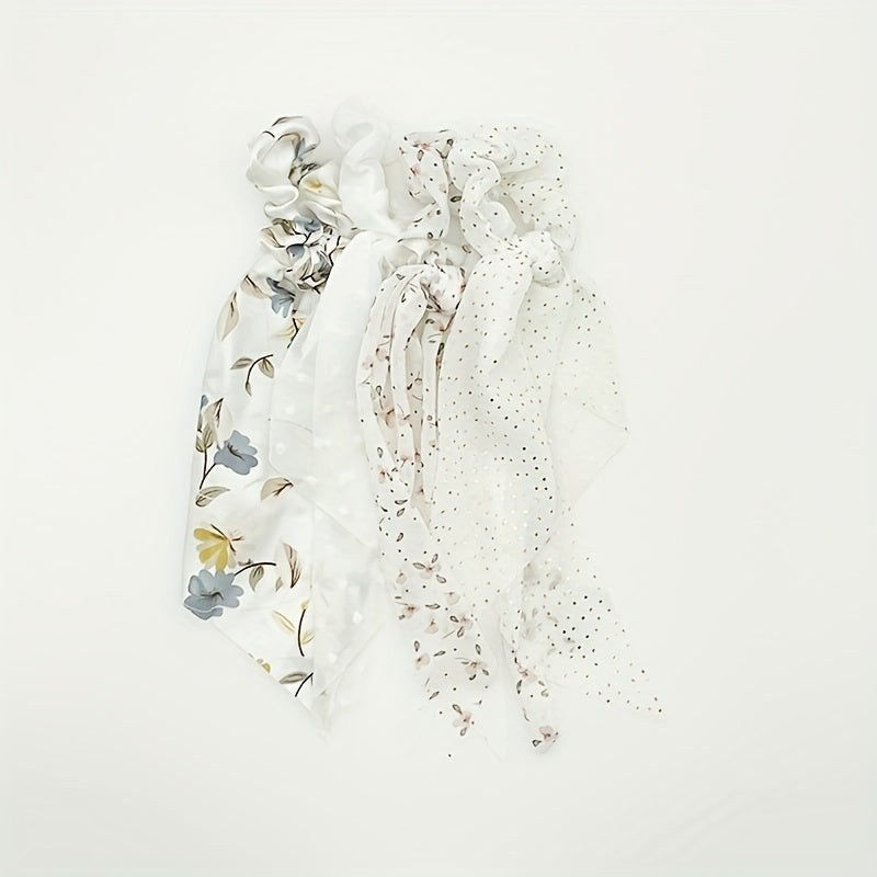 4pcs Flower Print Scrunchies Polka Dot Hair Rope Hair Accessories
