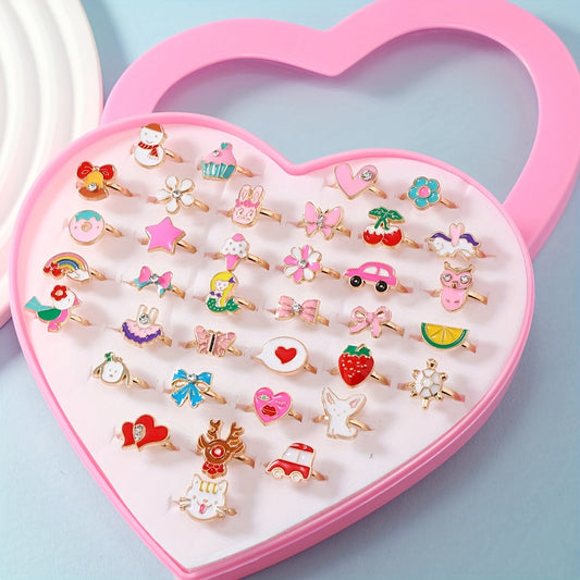 36pcs Christmas Children's Ring Set Cartoon Snowman Elk Decor Jewelry